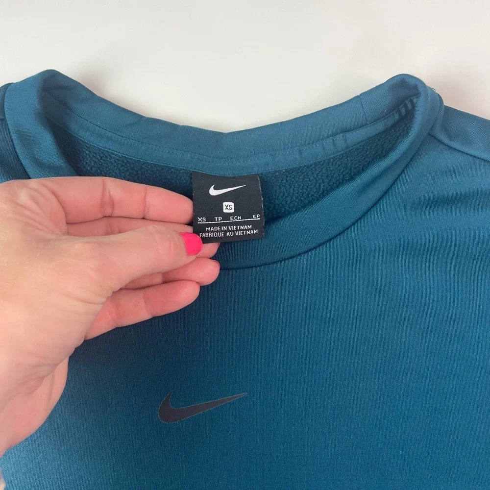 Nike Womens Therma Active Teal Blue Colorblock‎ Fleece Crewneck Sweatshirt XS